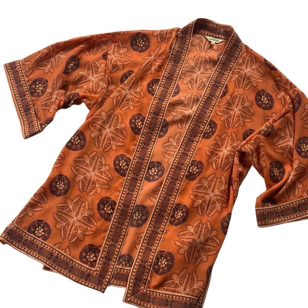 Max Studio Coral Blush Medallion Print Open Front Long Sleeve Kimono /Jacket SMA